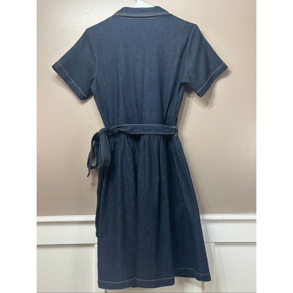 NWOT Draper James Denim Wrap Short Sleeve Fall Dress Women's Small - Picture 11 of 11
